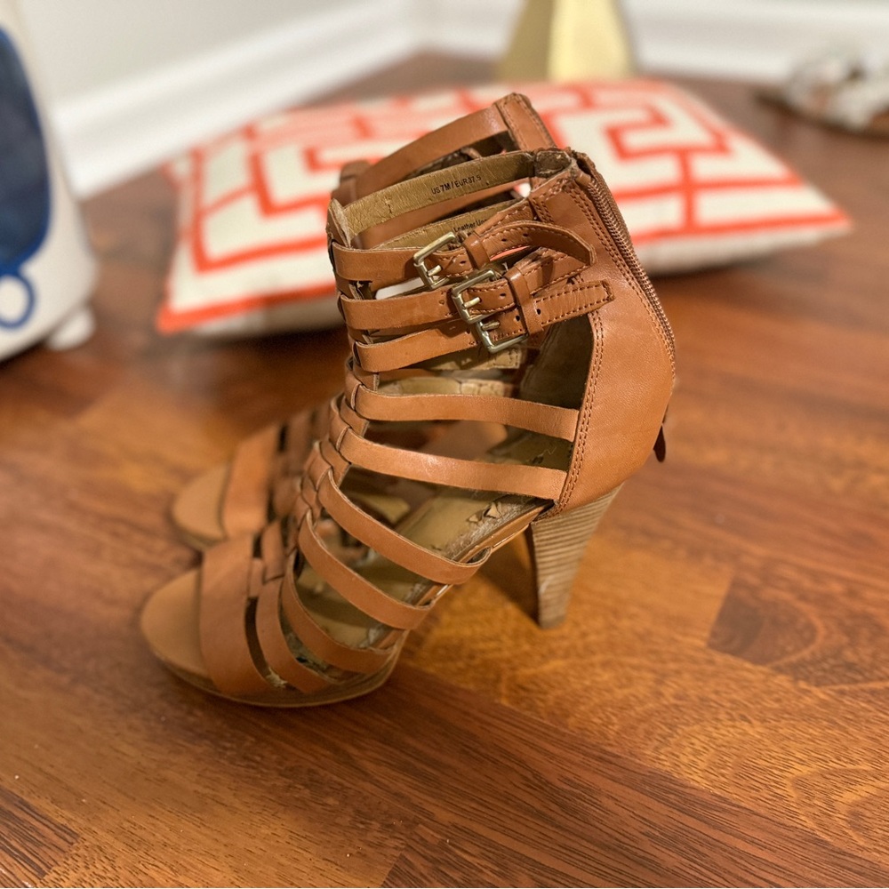 Women's Tan Strappy Heeled Sandals